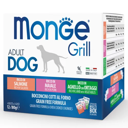 Grill dog mix salmone maiale e agnello 12 x bustina 100 gr