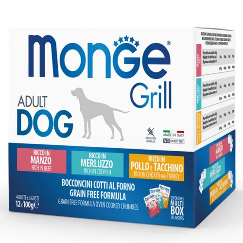 Grill dog mix manzo merluzzo e pollo 12 x bustina 100 gr