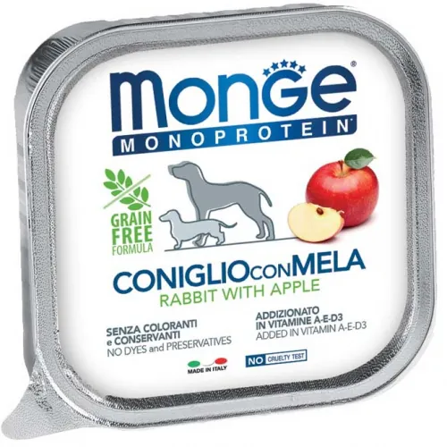 Monge dog fruit coniglio e mela vaschetta 150 gr