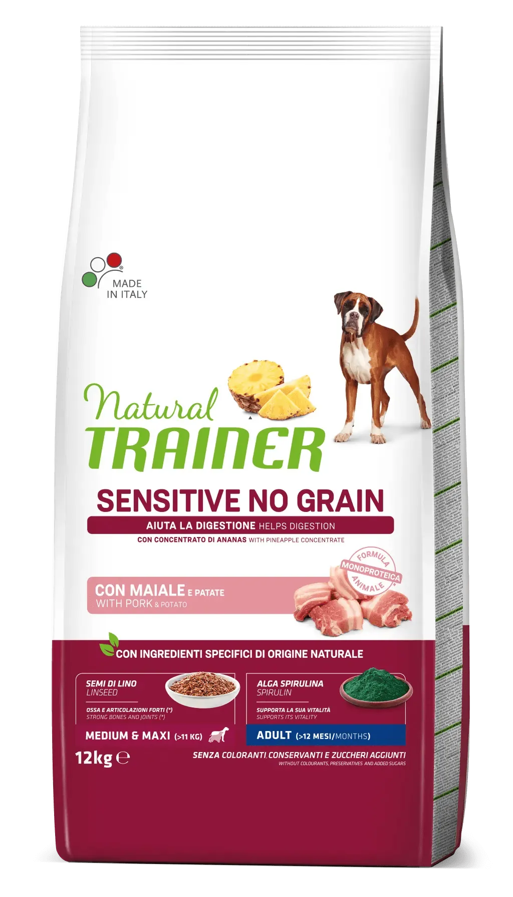Trainer natural dog sensitive adult medium maxi no grain maiale e patate 3 kg