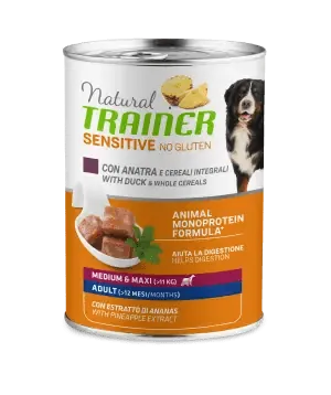 Trainer natural dog sensitive adult medium maxi anatra e cereali lattina 400 gr