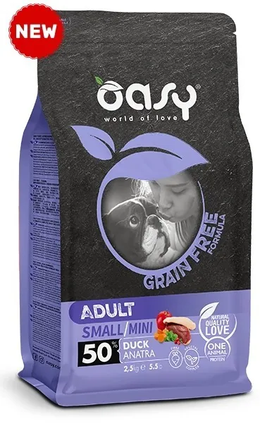 Oasy dog grain free adult small mini anatra 800 gr