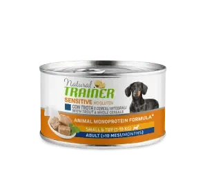Trainer natural dog sensitive adult mini trota e cereali lattina 150 gr