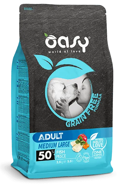 Oasy dog grain free adult medium large pesce 2,5 kg