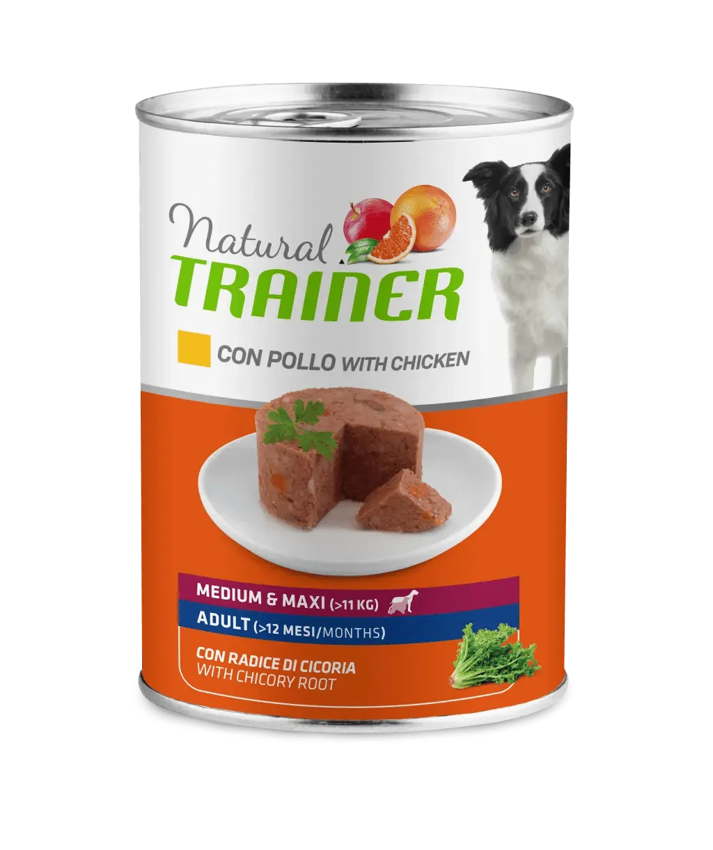 Trainer natural dog adult medium pollo e riso lattina 400 gr