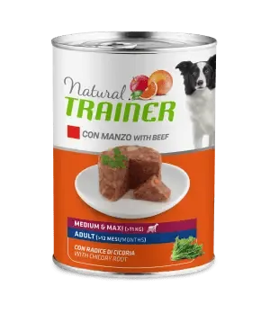 Trainer natural dog adult medium manzo e riso lattina 400 gr