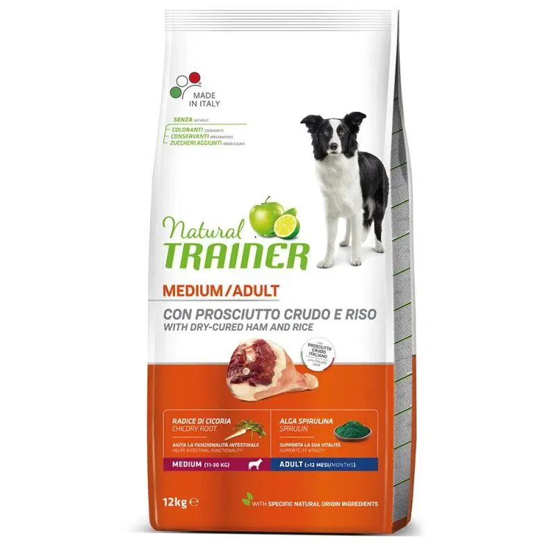 Trainer natural dog adult medium prosciutto e riso 12 kg
