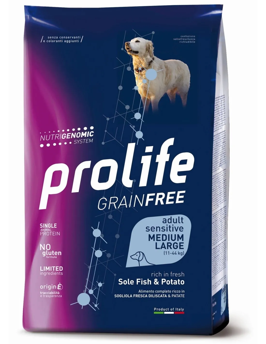 Prolife dog grain free medium large sogliola e patate 2,5 kg