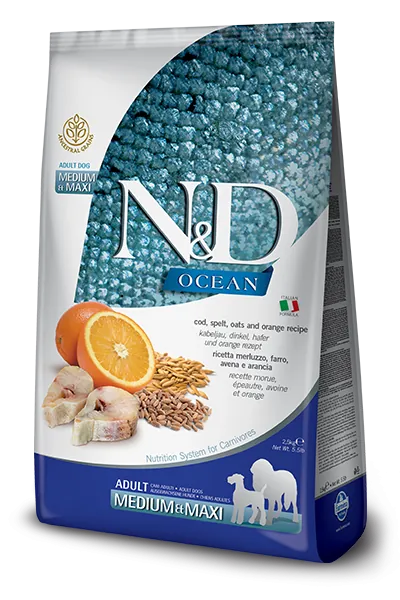 Nd dog ocean low merluzzo e arancia adult medio maxi 2,5 kg