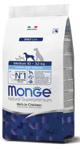 Monge dog puppy & junior medio pollo 12 kg