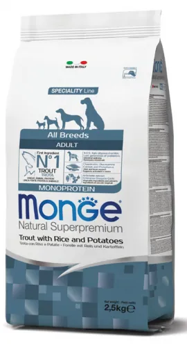 Monge dog adult all breeds trota e riso 2,5 kg