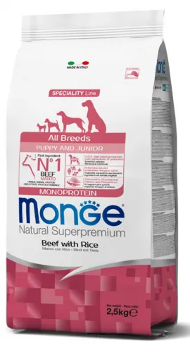 Monge dog puppy & junior all breeds manzo e riso 2,5 kg
