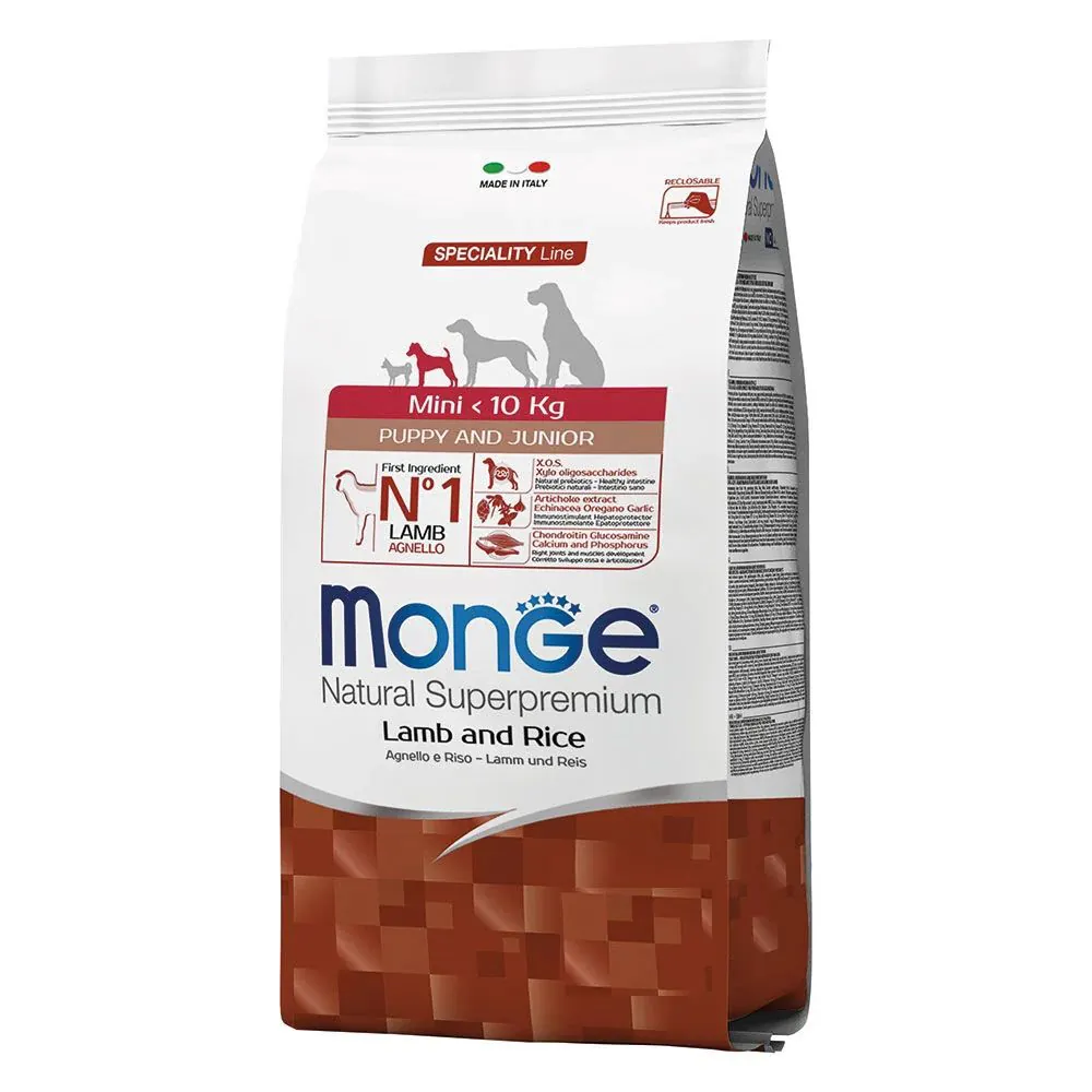 Monge dog puppy & junior mini agnello e riso 7,5 kg