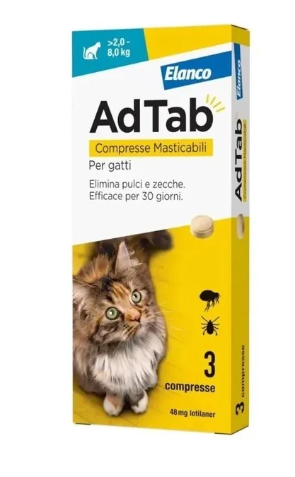 Adtab gatto 2-8 kg 48 mg azzurro 3 compresse