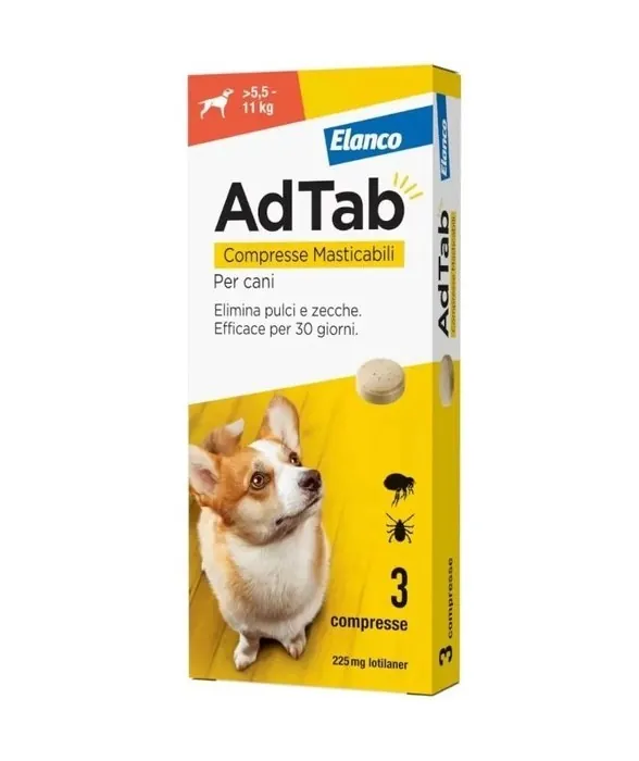 Adtab cane 5,5-11 kg 225 mg arancione 3 compresse