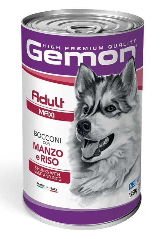 Gemon dog adult maxi bocconi con manzo e riso lattina 1250 gr