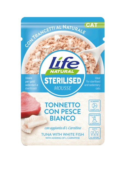 Life cat sterilized tonnetto e pesce bianco 70 gr