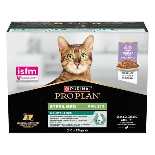 Pro plan cat sterilized senior tacchino in salsa multipack bustina 10x85gr