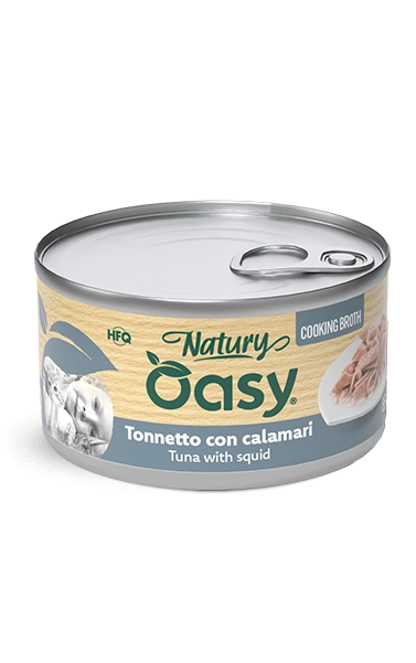 Oasy cat brodo di cottura tonnetto con calamari lattina 85 gr