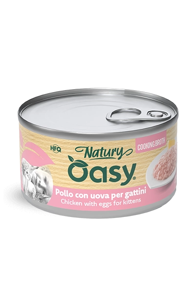 Oasy cat brodo di cottura per gattini pollo con uova lattina 85 gr