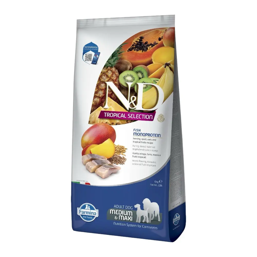 Farmina - N&d cane tropical selection aringa adult medio - maxi 10 kg - cibo secco per cani