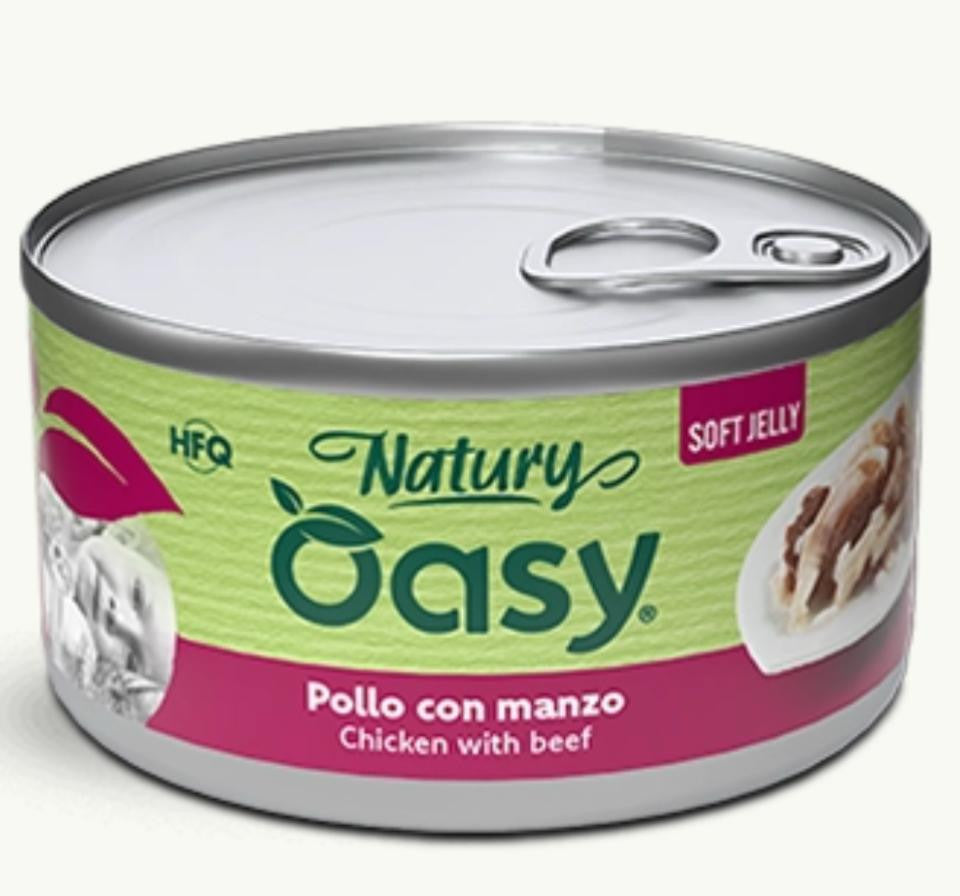 Oasy cat jelly pollo con manzo lattina 85 gr