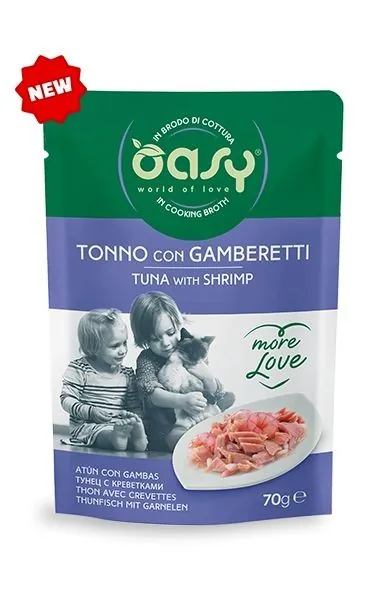 Oasy cat more love tonno e gamberetti bustina 70 gr