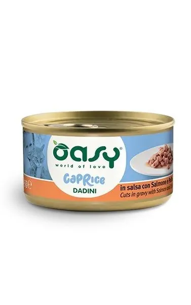 Oasy cat caprice dadini salmone e pollo lattina 85 gr