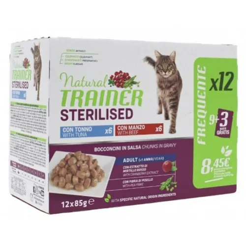 Trainer natural cat multipack sterilized tonno e manzo 12 bustine 85 gr