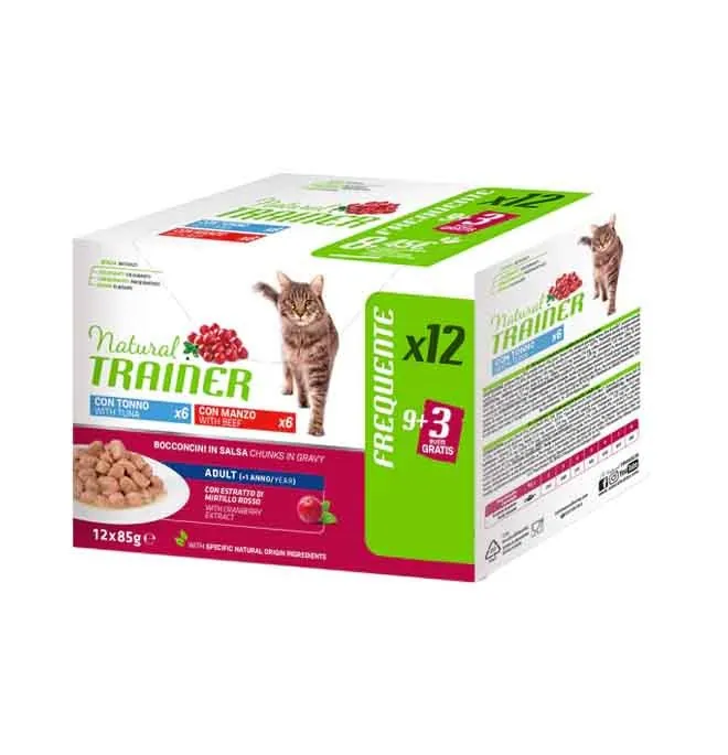 Trainer natural cat multipack adult tonno e manzo 12 bustine 85 gr