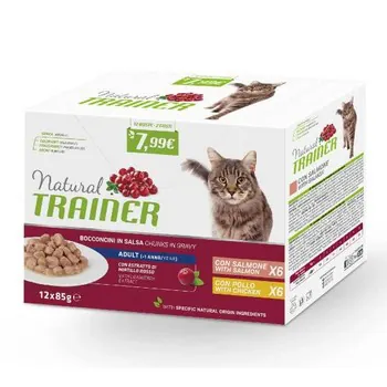 Trainer natural cat multipack adult pollo e salmone 12 bustine 85 gr