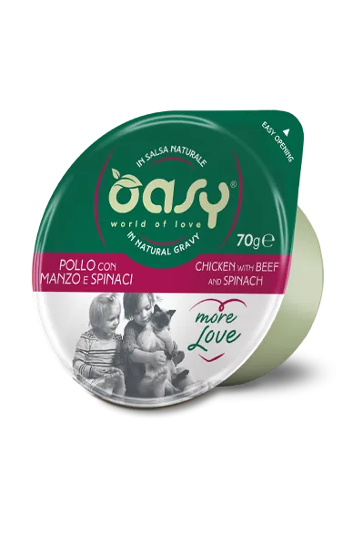 Oasy cat more love pollo manzo e spinaci cup 70 gr