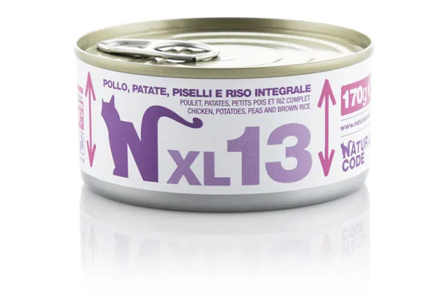 Natural code gatto pollo patate piselli e riso lattina 170 gr