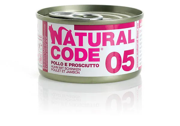 Natural code gatto pollo e prosciutto lattina 85 gr
