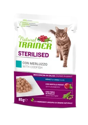 Trainer natural cat multipack sterilized merluzzo 4 bustine 85 gr