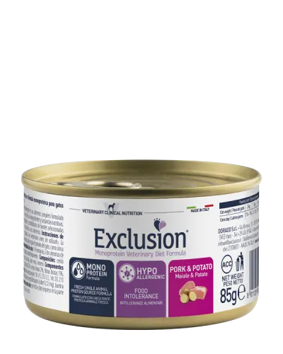 Exclusion cat hypo  maiale e patate lattina 85 gr
