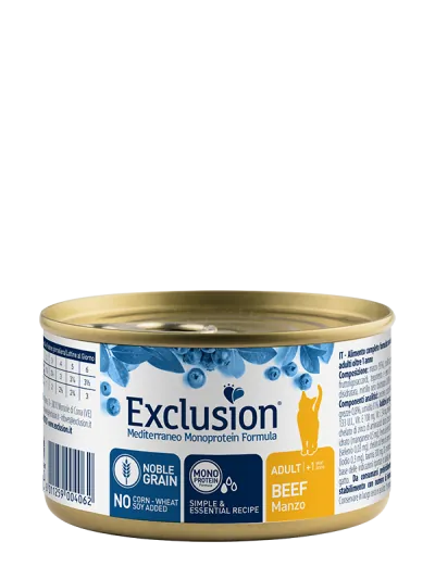 Exclusion cat mediterraneo adult manzo lattina 85 gr