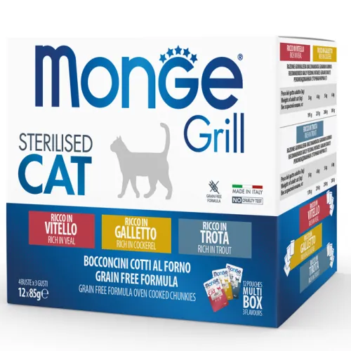 Grill cat sterilized mix vitello galletto e trota 12 x bustina 85 gr