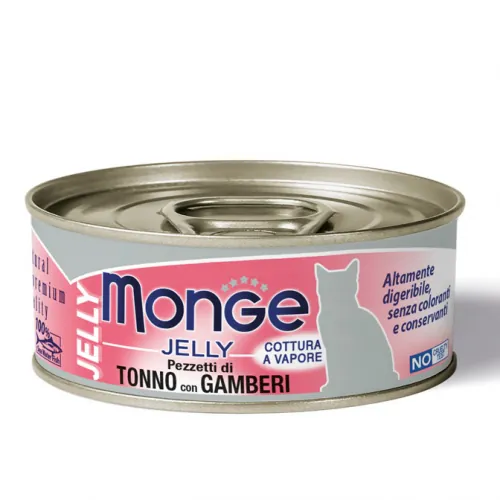 Monge cat jelly pezzetti di tonno e gamberetti lattina 80 gr