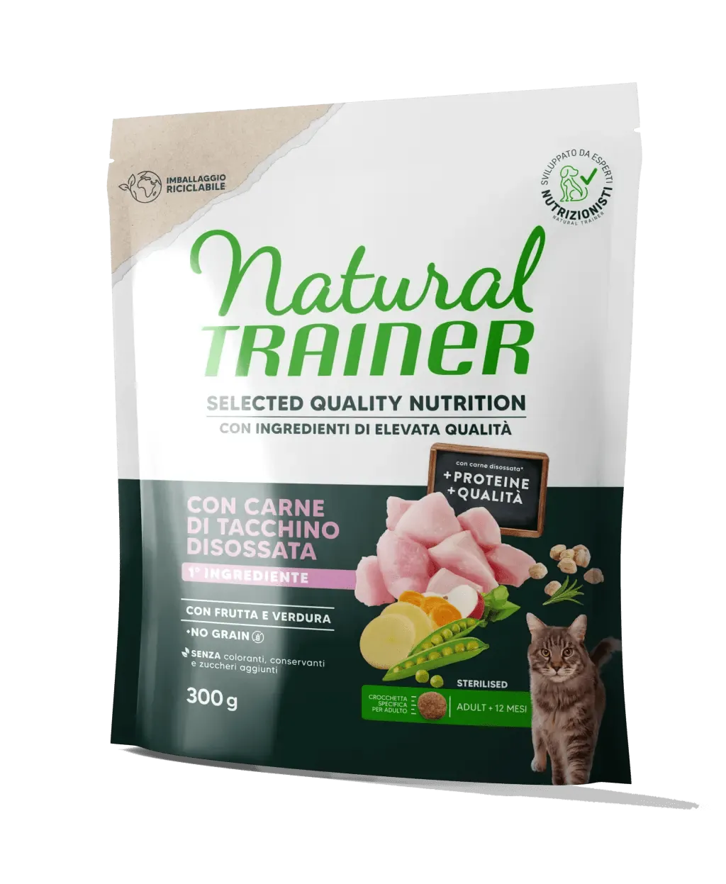 Trainer natural selected cat sterilized no grain tacchino 300 gr