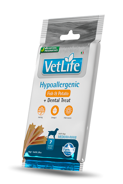 Vet life dog snack hypo pesce e patate adult medio maxi 110 gr