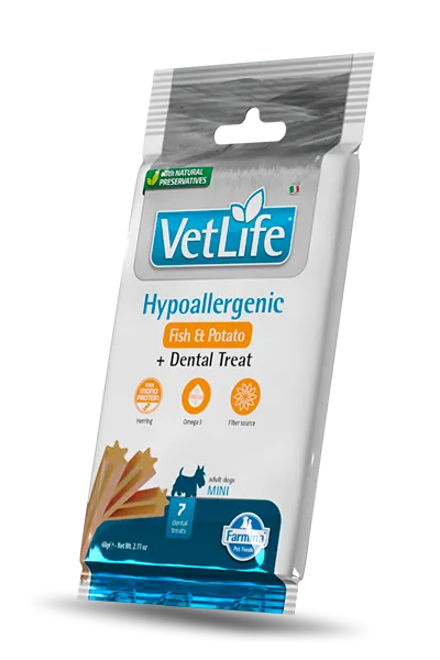 Vet life dog snack hypo pesce e patate adult mini 60 gr