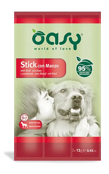 Oasy snack dog stick manzo 3 x 12 gr