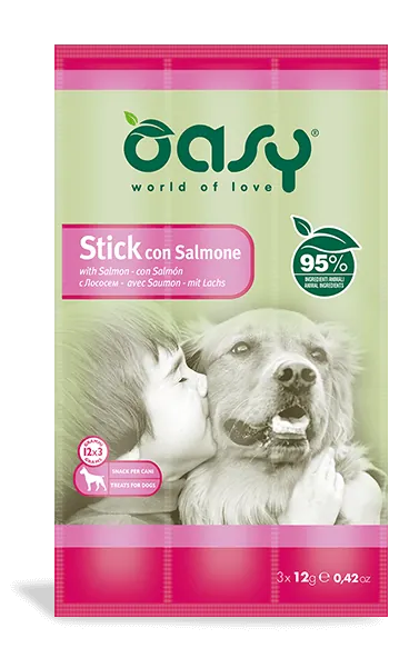 Oasy snack dog stick salmone 3 x 12 gr