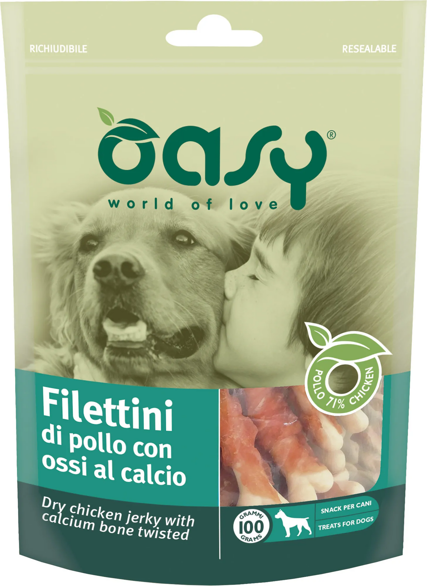 Oasy snack dog filetti di pollo con osso 100 gr