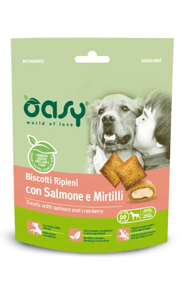 Oasy snack biscotti salmone e mirtilli 80 gr