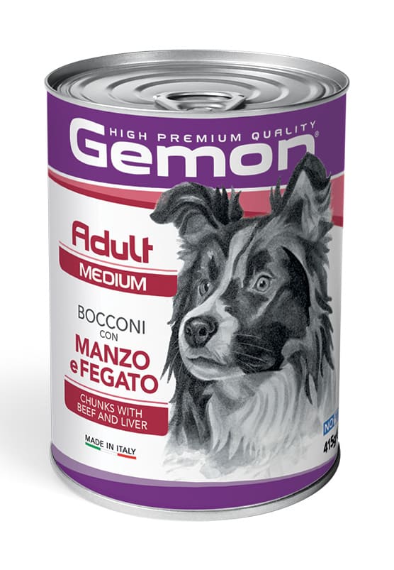 Gemon Cane Adult Medium Bocconi Con Manzo E Fegato Lattina 415 Gr 24x