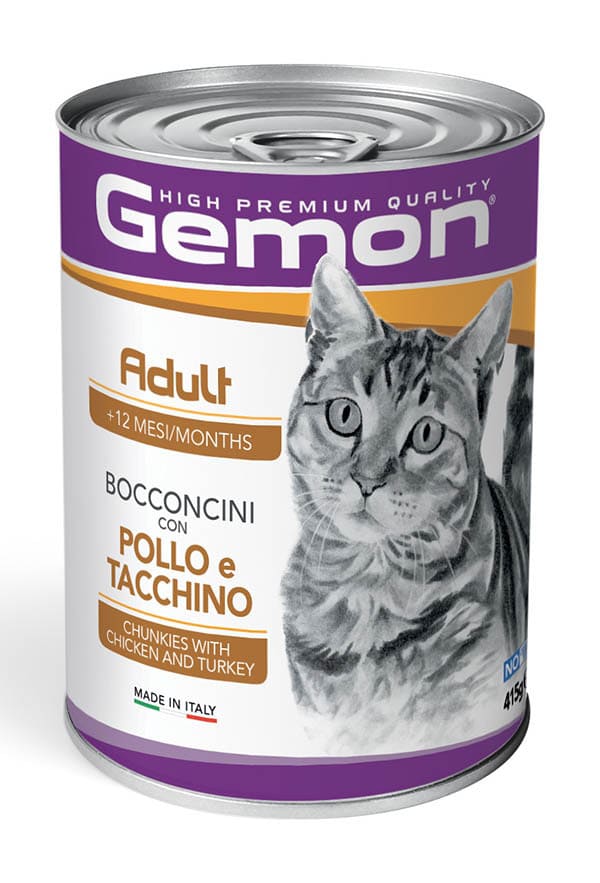 Gemon Gatto Adult Bocconcini Con Pollo E Tacchino Lattina 415 Gr 24x