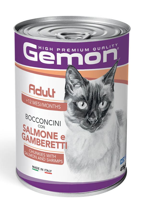 Gemon Gatto Adult Bocconcini Salmone Gamberetti Lattina 415 Gr 24x