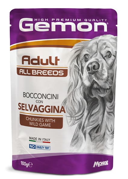 Gemon Cane Adult Con Bocconcini Selvaggina Busta 100 Gr 24x